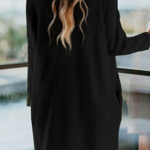 Cowl Neck Long Sleeve Pocketed Knit Mini Dress